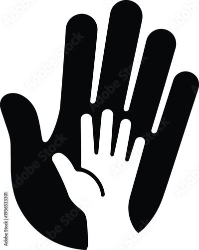 Two stylized hands one inside the other in white and black silhouette  hand gesture