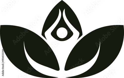 Yoga lotus pose meditation symbol with human figure inside flower petals  relaxation and mindfulness