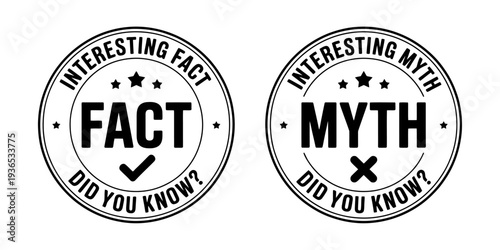 Fact and myth stamps on white background for verifying information accuracy