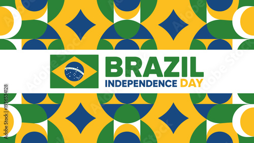 Brazil Independence Day celebration with green yellow and blue geometric pattern