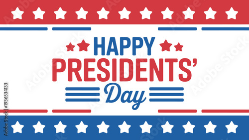Happy Presidents Day celebration with red white and blue stars and stripes design