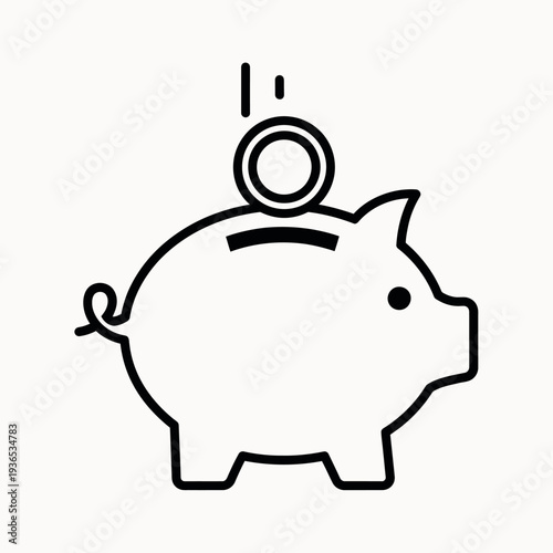 Piggy bank with coin falling into slot line icon.