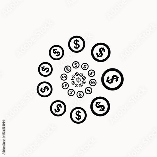Dollar signs in a spiral formation representing financial growth and investment.