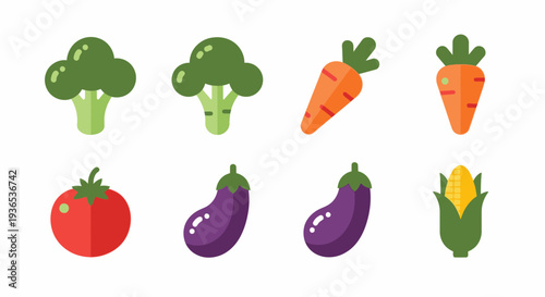 A vibrant collection of fresh vegetables and produce displayed in a grid pattern, showcasing a variety of colorful illustrations.