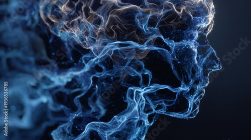 Abstract representation of thoughts and emotions in a swirling blue haze, symbolizing the complexity of the mind.