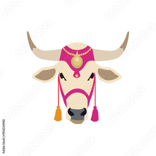Sacred Indian cow with golden ornaments representing meditation, spiritual tourism, and cultural heritage travel experiences.