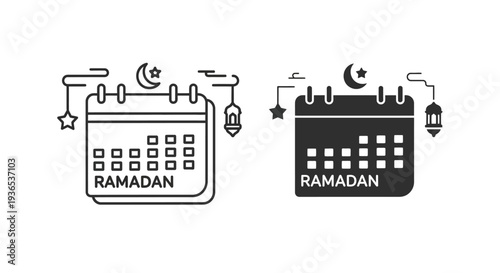 Ramadan calendar icons in outlined and filled styles a decorative silhouette