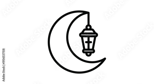 Crescent moon and hanging lantern design a simple black silhouette