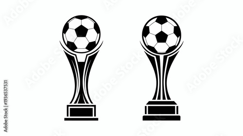 Photos A striking black and white illustration showcases two soccer trophies each featu