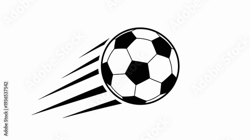 A dynamic illustration depicts a black and white soccer ball in motion accented with speed lines suggesting rapid movement and energy high quality professional detailed modern