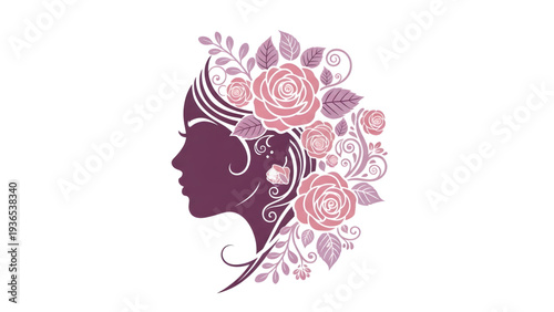 Elegant woman's head adorned with beautiful floral design
