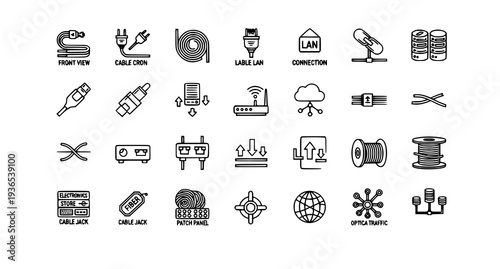 A collection of network and internet connectivity icons in a flat, minimalist design style