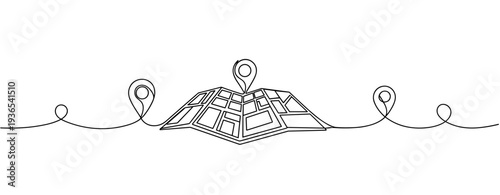 Folded map with multiple location pins connected on line. No editable stroke
