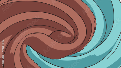Chocolate and blue ice cream form a swirling pattern in a dessert bowl during a summer fair event with bright colors.