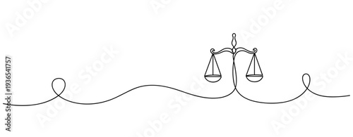 Scales of justice balanced within single line illustration. No editable stroke