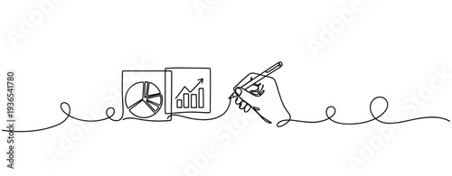 Hand drawing charts and graphs in notebook with continuous line. No editable stroke