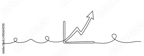 Upward trending arrow rising from base chart on line. No editable stroke