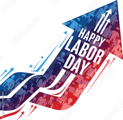 A vibrant and dynamic graphic celebrating labor day with upward arrows and silhouettes on transparent background high quality