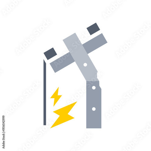Broken electric power pole wire spark short circuit icon flat vector design