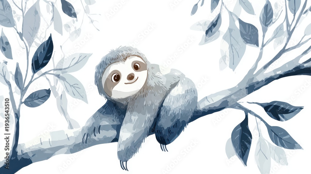 Fototapeta premium Sloth sitting on a branch in a tree