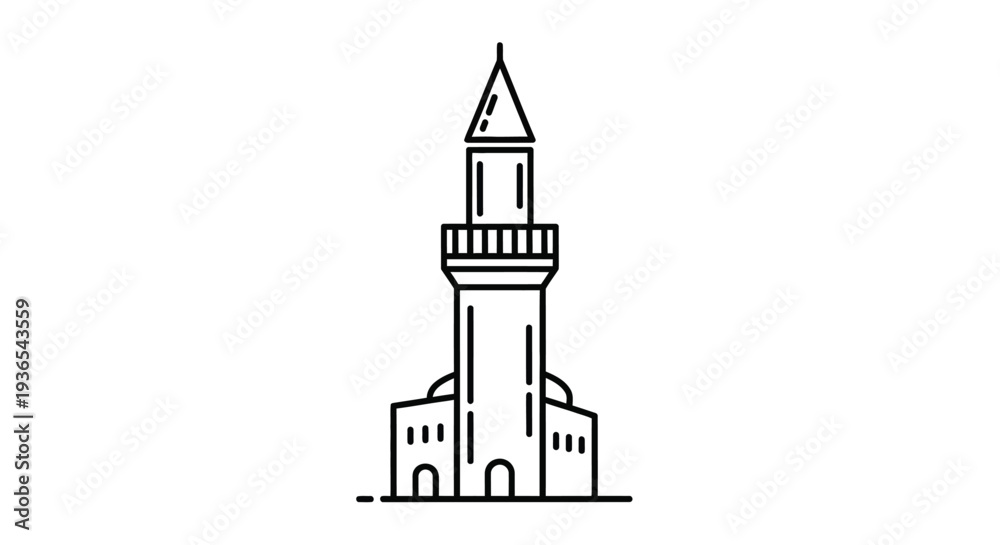Obraz premium Minimalist line drawing of a tower with architectural details silhouette