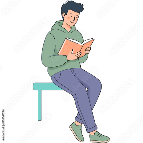 Students study with books and laptop  read and write together. Vector flat illustration of young people learning in education class  university or college library