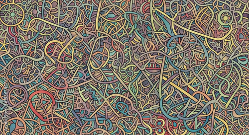 Vibrant Abstract Pattern with Swirling Lines and Shapes.