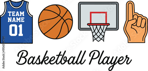 Basketball Player Sports Icon Set Jersey Ball Hoop Foam Finger Vector