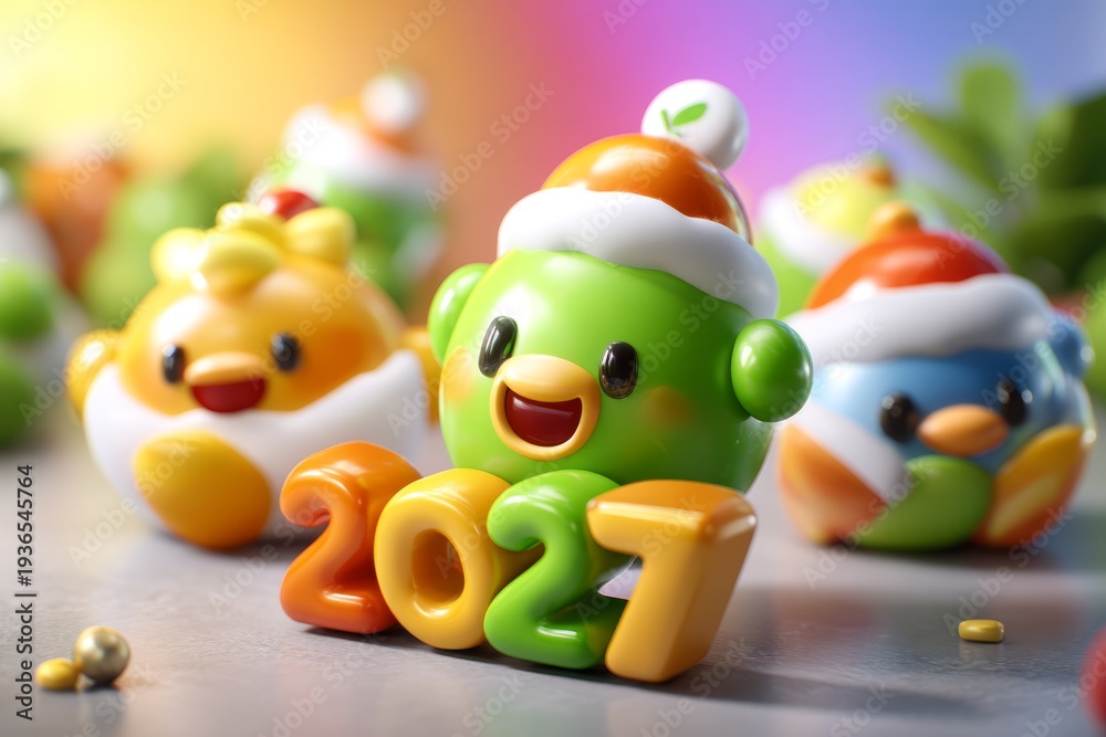 Obraz premium Playful 3D Clay Christmas Characters with Colorful Background and 2027 Theme