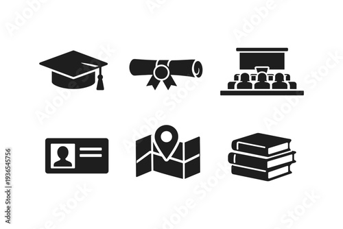 Collection of educational and academic icons representing learning and achievement
