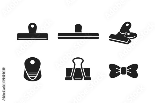 Collection of black office and craft supply icons on a white background