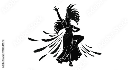 Dynamic silhouette of a dancer in vibrant motion with flowing costume elements.