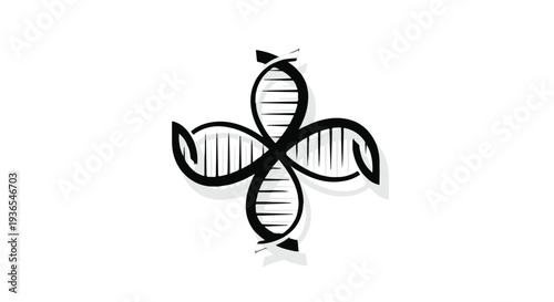 Abstract DNA helix pattern forming a symmetrical, stylized cross shape on white background