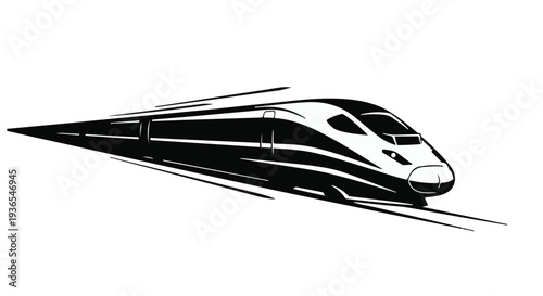 Sleek, futuristic bullet train speeding along tracks, symbolizing modern travel and speed.