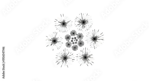 Abstract starburst pattern with delicate fractal details radiating outwards on a clean white background.