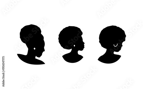 Black women silhouettes set showing curly hair hairstyles
