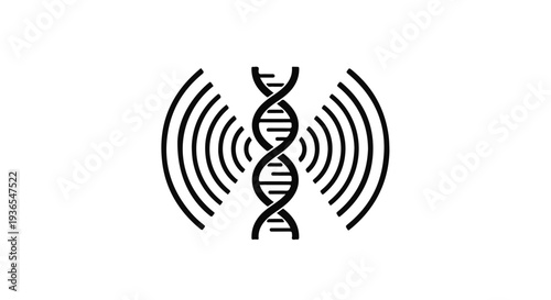 DNA helix emitting waves, symbolizing communication or signal transmission in genetics.