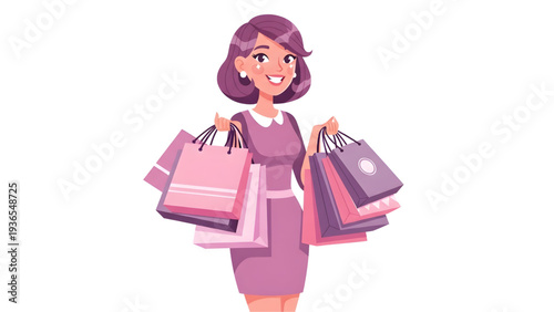 Happy woman enjoying shopping spree with colorful bags