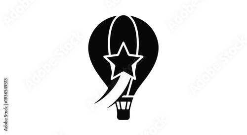 Hot air balloon soaring with a star and upward arrow, symbolizing adventure and success.