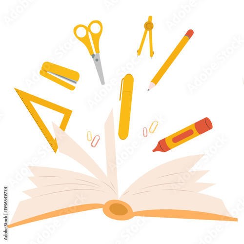 School Supplies Exploding from Book