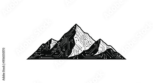 Mountain landscape composed of intricate circuitry and electronic components
