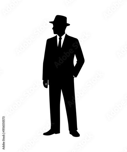 Silhouette of man, groom, wearing tuxedo historical victorian period clothing