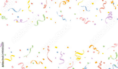 Colorful Confetti and Ribbon Background with Center Copy Space