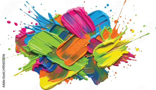 Colorful paint splash and thick brush stroke composition with vibrant splatters for modern artistic design background