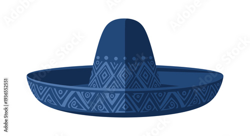 Traditional Mexican Sombrero Hat with Blue Geometric Patterns