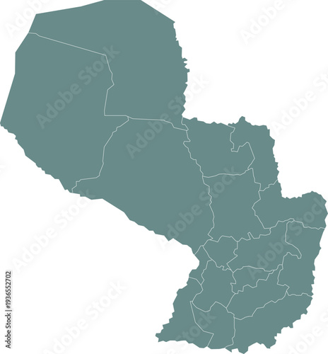 Paraguay Map with Administrative Districts and Topographic Terrain