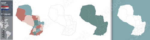 Paraguay Map with Administrative Districts and Topographic Terrain