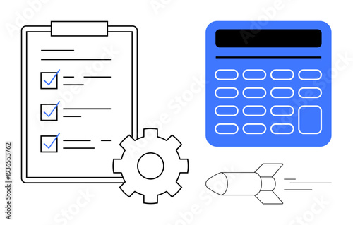Project management, productivity tools, technology planning, business strategy, innovation, financial analysis. Checklist, gear calculator and rocket . Project management and productivity tools