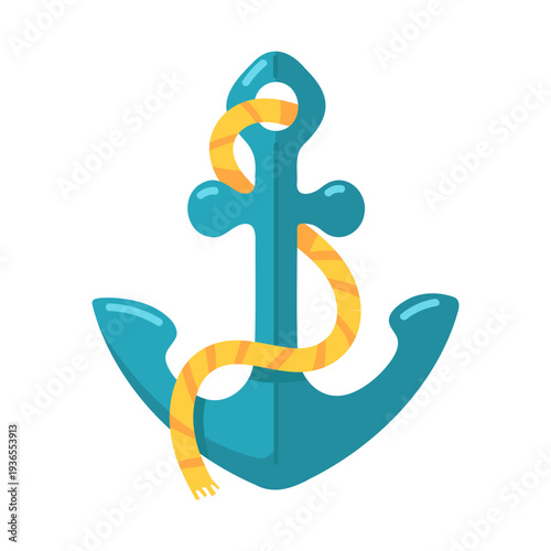 Cartoon Anchor with Rope Nautical Adventure, Sea Journey and Maritime Exploration Theme