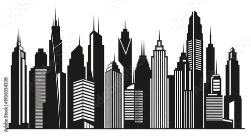 City Skyline Silhouette Skyscrapers Urban Landscape.
